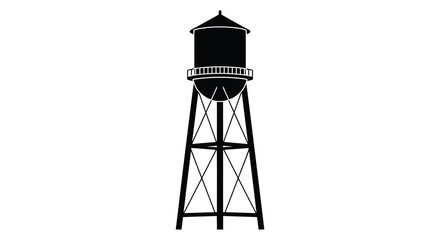 A striking graphic illustration depicts a classic water tower against a stark white background a bold silhouette © Ajahar