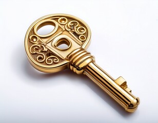 a shiny gold key isolated on a white background symbolizing security and access for homes and businesses white background