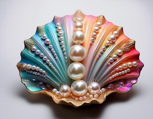 colorful shell adorned with pearls ideal for decoration or crafts