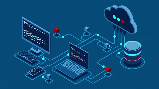 Futuristic cyber security network with digital data protection holograms and glowing nodes in dark blue tech environment
