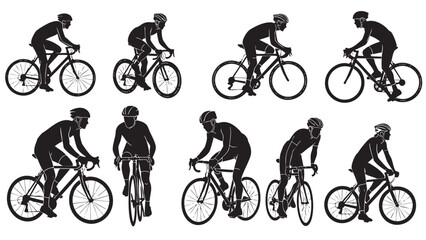 Obraz premium Cyclistsinvariouspositionsridingroadbikesvectorillustrations