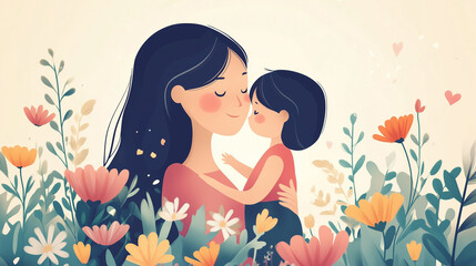 illustration of a mother and daughter sitting among flowers