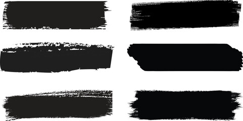 Straight Line Vector Brush Strokes with Black Hand-Drawn Stripes and Smears, Rough Grunge Thick Paint Texture, Chinese and Japanese Calligraphy Style, Sketch Rectangle Text Boxes
