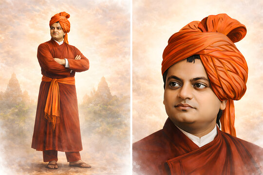 Swami Vivekananda portrayed in deep reflection, symbolizing spiritual wisdom, inner strength, philosophy, meditation, leadership, and timeless inspiration