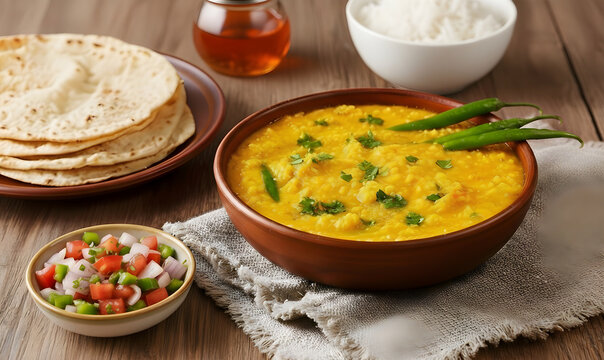 Vatap&aacute; served on a rustic wooden table, accompanied by rice, palm oil, vinaigrette, and tortillas. Vatap&aacute; is a traditional Afro-Brazilian dish with deep roots in Bahia and Northern region of Brazil