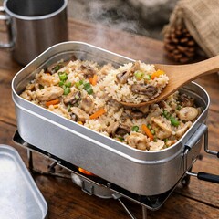 Fried Rice Cooking In Camping Mess Tin
