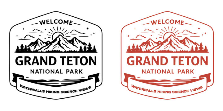 grand teton monoline vintage outdoor badge design