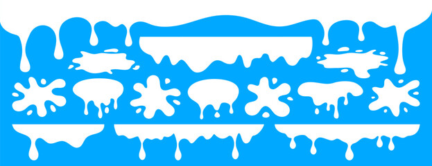 Collection of melt silhouette splatter sauce blob, dripping milk, paint, cream perfect for use as decorative headers or frames