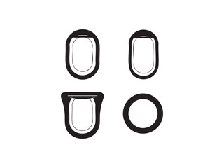 Fototapeta premium Set of four different black and white vector icons of airplane windows and a porthole