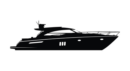 A sleek modern yacht is depicted in a stark black outline against a white background a striking silhouette © Jahid