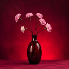 Vase on dark red background.