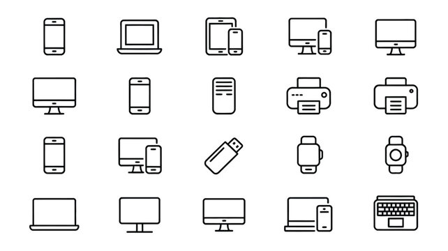 Collection of minimalist line art icons representing various electronic devices