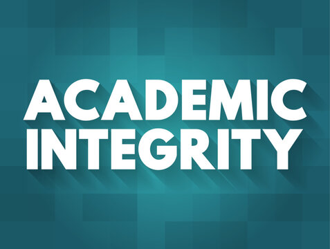 Academic Integrity text on a teal geometric background. This professional banner features sans-serif typography with a long shadow effect, set against a mosaic of dark and light teal squares