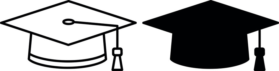Graduation Cap Outline and Silhouette mortarboard academic cap