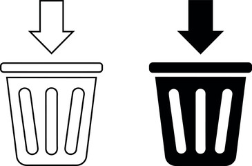 Outline and Solid Trash Can with Downward Arrows symbol
