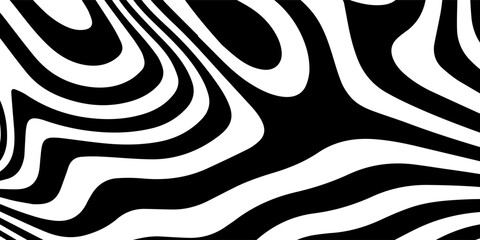 Obraz premium Abstract Black and White Wavy Zebra Stripes Optical Illusion Background Pattern. Modern Trendy design in Vector Illustration