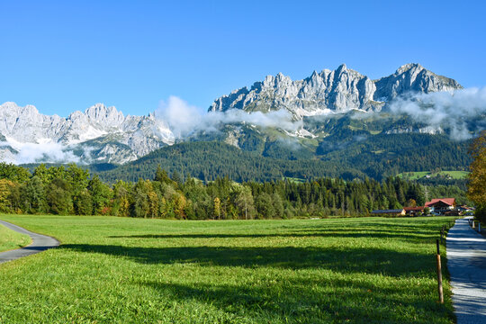 Autumnal view of the Wilder Kaiser mountain range in Tyrol, Austria 