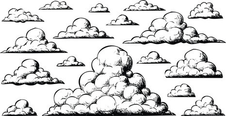 A collection of variously shaped clouds floating in the sky Vector