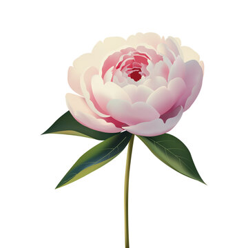 Pink peony flower flat vector illustration. Gradient botanical bloom on white background for social media and packaging design
