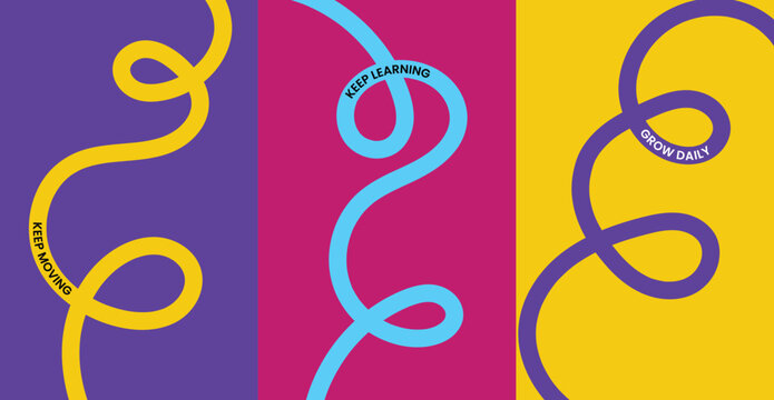 Abstract background with wavy lines keep moving, keep learning, grow daily vector illustration