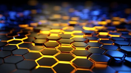 Obraz premium Abstract Hexagonal Grid with Glowing Orange and Blue Lights.