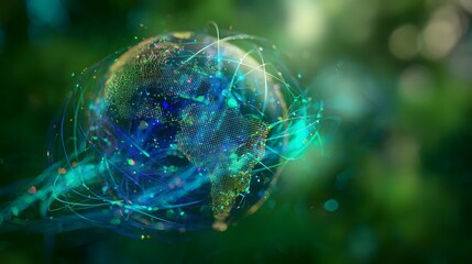 Global network connections illuminate a futuristic world showcasing modern digital innovation and serene technological advancement
