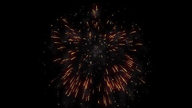 4K New year's eve fireworks celebration loop seamless of real fireworks background. abstract Multicolor golden shining glowing fireworks show with bokeh lights in the night sky.