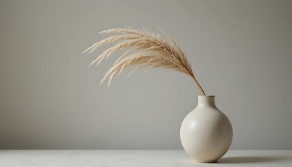 Minimalist Home Decor with Dried Pampas Grass in a Round Ceramic Vase on White Surface; Modern Aesthetic Interior Design, Nordic Style, Neutral Tones, and Bohemian Living Room Decoration