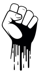 Fototapeta premium Bold graphic line art illustration of a raised fist depicting black ink drips for protest and social justice movements
