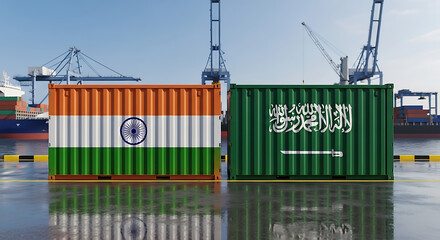 Obraz premium India and Saudi Arabia shipping containers at port