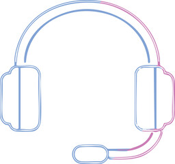 Fototapeta premium Blue and pink outline headphones with microphone headset