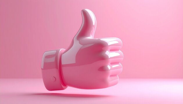 Pink Thumbs Up Icon in a Minimalist Setting Expressing Approval and Positivity for Commercial Use.