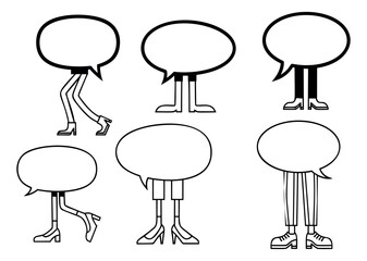 Hand drawn line art speech bubble set featuring walking and standing legs for communication
