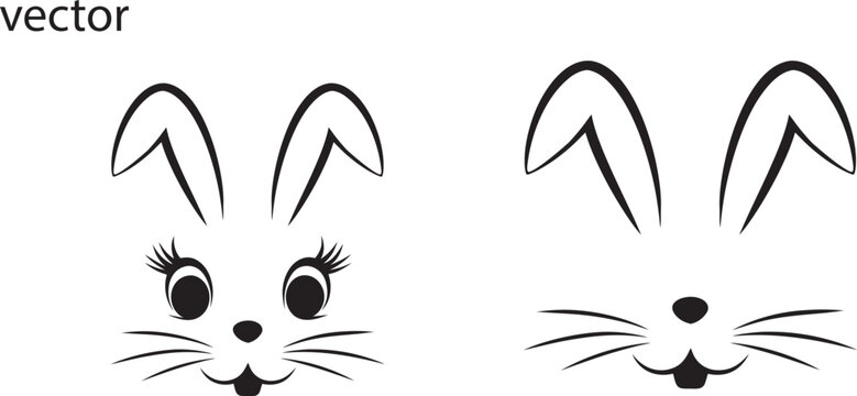 Cute easter Head icon , Bunny faces vector Rabbit ears vector silhouette illustration on white background