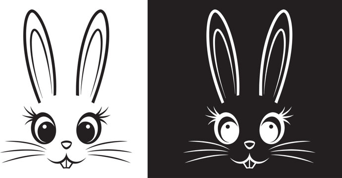 Cute easter Head icon , Bunny faces vector Rabbit ears vector silhouette illustration on white background