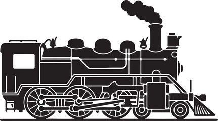 Black silhouette of a steam locomotive isolated on transparent background © Krishnapur