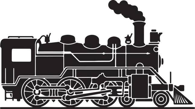 Black silhouette of a steam locomotive isolated on transparent background