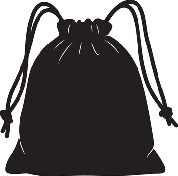 Black drawstring bag isolated on transparent background