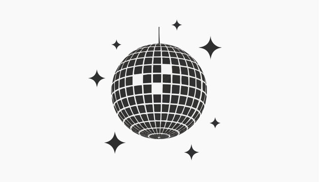 Mirror disco ball with glitters icon. Shining nightclub sphere. Dance music party discoball. Mirrorball in 70s 80s discotheque style. Nightlife symbol stock illustration