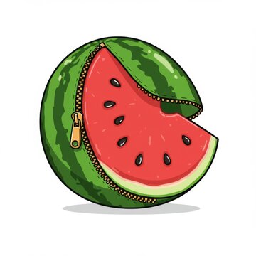 Pixelated Watermelon with Zipper Opening to Reveal Red Flesh and Seeds