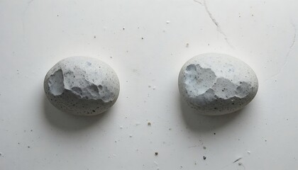 Two Round Concrete Decorative Spheres with Stone Mosaic Pattern Texture on Clean White Background Top View for Modern Industrial Interior Design and Geometric Architectural Ornament Decoration