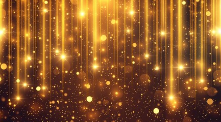 Obraz premium Abstract golden lights and sparkling particles fall vertically expressing luxury celebration joy elegance and festive atmosphere in a bright glowing background.