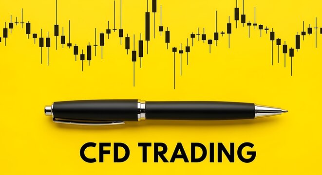 Black pen rests below stock chart symbolizing concept of cfd trading