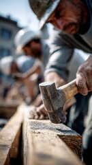 Construction Carpenter Hammering Wedge Into Concrete Formwork With Dynamic Arm Motion Blur On Site