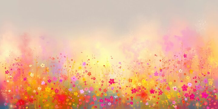 Abstract colorful flowers create a soft spring field expressing nature joy harmony creativity and positive mood in a bright artistic background.