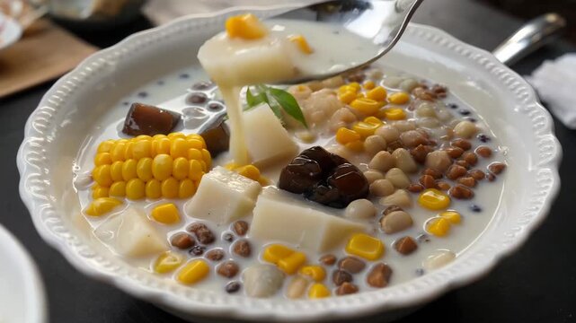 Close-up of a bowl of whole grain dessert