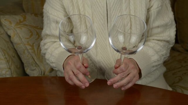 Clinking two wine glasses one to another with sound