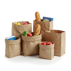 Assorted groceries packed in brown paper bags ready for delivery or takeaway illustration