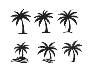 Fototapeta premium Set of tropical palm tree silhouettes, vector icons for design