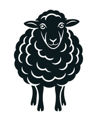 Stylized black sheep standing frontally with a thick, curly fleece, depicted as a simple graphic illustration. © Gofur Artistry